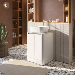Plum&clay Mayfair Gloss White Freestanding Bathroom Vanity Unit With Grey Marble Countertop (W)550mm (H)745mm - thumbnail 2