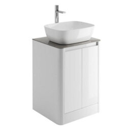 Plum&clay Mayfair Gloss White Freestanding Bathroom Vanity Unit With Grey Marble Countertop (W)550mm (H)745mm - thumbnail 3