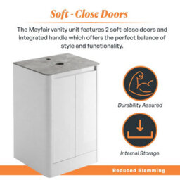 Plum&clay Mayfair Gloss White Freestanding Bathroom Vanity Unit With Grey Marble Countertop (W)550mm (H)745mm - thumbnail 4