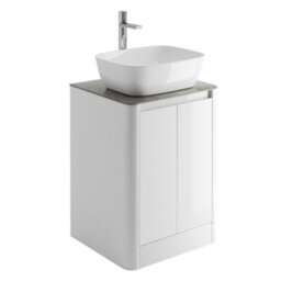 Plum&clay Mayfair Gloss White Freestanding Bathroom Vanity Unit With Grey Marble Countertop (W)550mm (H)745mm