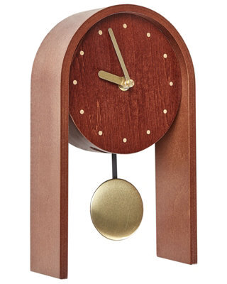 Wyld And Coco Elara Home Modern Mdf Table Clock - Brown, Round Face, Pendulum, W15 X D6 X H25Cm - image 1