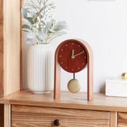 Wyld And Coco Elara Home Modern Mdf Table Clock - Brown, Round Face, Pendulum, W15 X D6 X H25Cm - thumbnail 2