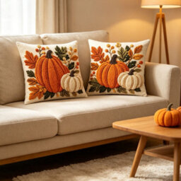 Amorly 2Pcs Halloween Throw Pillow Covers 45X45Cm 2D Printed Cushion Cases For Sofa Couch Fall Harvest Home Decor - thumbnail 3