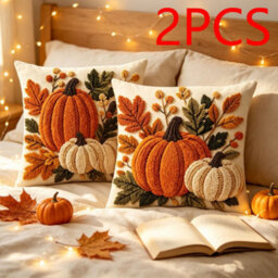 Amorly 2Pcs Halloween Throw Pillow Covers 45X45Cm 2D Printed Cushion Cases For Sofa Couch Fall Harvest Home Decor - thumbnail 4