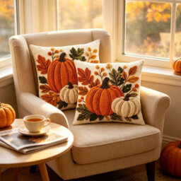 Amorly 2Pcs Halloween Throw Pillow Covers 45X45Cm 2D Printed Cushion Cases For Sofa Couch Fall Harvest Home Decor - thumbnail 5