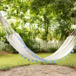 Wyld And Coco Serenity Hammock - Beige Cotton Garden Hammock With Light-Blue Boho Accents, 290 X 150 Cm - thumbnail 2