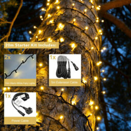 Christmas Tree World Crownvine 20M Fairy Lights Starter Set - 200 Leds Warm White - Black Rubber Cable - thumbnail 2