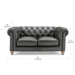 Xample Allington Grey Leather Chesterfield Sofa 2 Seater Top Grain Pocket Coil Feather Cushion Nailhead Trim Solid Wood - thumbnail 2