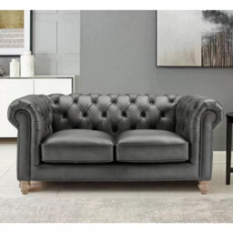 Xample Allington Grey Leather Chesterfield Sofa 2 Seater Top Grain Pocket Coil Feather Cushion Nailhead Trim Solid Wood - thumbnail 1