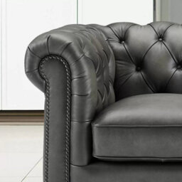 Xample Allington Grey Leather Chesterfield Sofa 2 Seater Top Grain Pocket Coil Feather Cushion Nailhead Trim Solid Wood - thumbnail 6