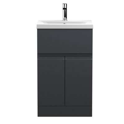Hudson Reed Urban Soft Black Floor Standing 2 Door 1 Drawer Vanity Unit And Basin With Silent Close, 850 X 510 X 390 - image 1