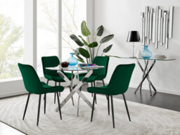 Furniturebox Uk Novara 100Cm Round Dining Table And 4 Green Pesaro Black Leg Chairs