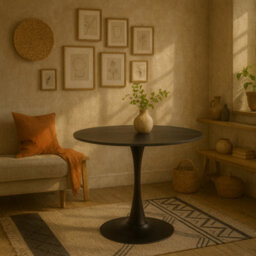 Wyld Haus Cloverfern Round Dining Table Matt Black Ceramic Top, Curved Steel Base, Seats 4 - thumbnail 2