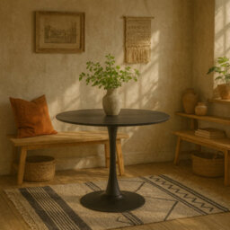 Wyld Haus Cloverfern Round Dining Table Matt Black Ceramic Top, Curved Steel Base, Seats 4 - thumbnail 1