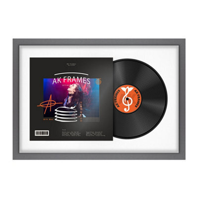"AK Frames 25X17"" Dark Grey Modern Vinyl Record Frame With White Mount For 12 Inch Lp Cover & Disc - Overlapped Design" - image 1