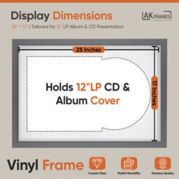 "AK Frames 25X17"" Dark Grey Modern Vinyl Record Frame With White Mount For 12 Inch Lp Cover & Disc - Overlapped Design" - thumbnail 2