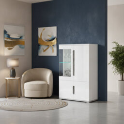 Elise White High Gloss And Grey Low Display Cabinet T12 - thumbnail 5