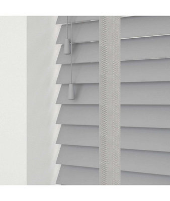 50mm Slat Light Grey Real Wood Venetian Blind With Tapes 120Cm Drop 170Cm Wide - image 1