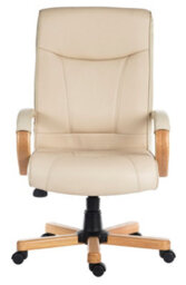 Teknik Knightsbridge Executive Chair In Cream Bonded Leather, With Light Wood Finish And Seat Height Adjustment And Tilt - thumbnail 2