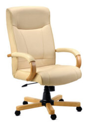 Teknik Knightsbridge Executive Chair In Cream Bonded Leather, With Light Wood Finish And Seat Height Adjustment And Tilt