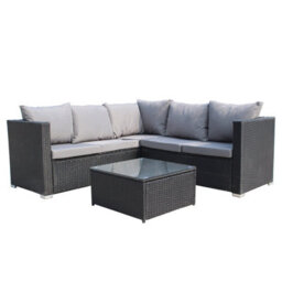Birchtree Rattan Garden Furniture Set Corner Sofa Glass Table Patio 5 Seaters Black - thumbnail 2