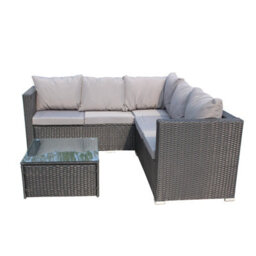 Birchtree Rattan Garden Furniture Set Corner Sofa Glass Table Patio 5 Seaters Black - thumbnail 6