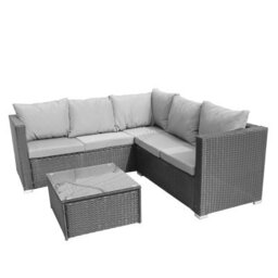 Birchtree Rattan Garden Furniture Set Corner Sofa Glass Table Patio 5 Seaters Black - thumbnail 5