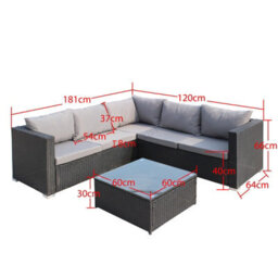 Birchtree Rattan Garden Furniture Set Corner Sofa Glass Table Patio 5 Seaters Black - thumbnail 4