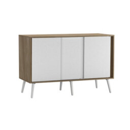 Urbn-Living Urbnliving 3-Door Sliding Cabinet Sideboard Oak Carcass With White Doors Storage Organiser Home Cupboard White Wooden Legs - thumbnail 1