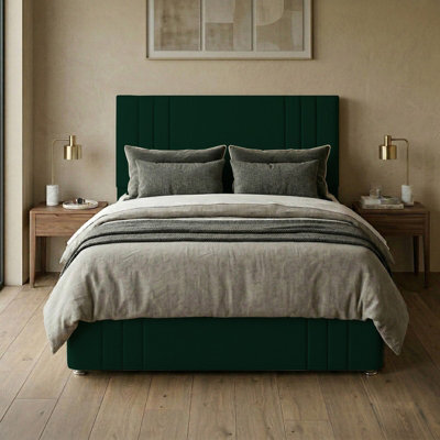 "Adore Designs Rio Plush Velvet Divan Bed, 50"" Headboard, & Footboard - 3Ft Single - Emerald Green - 2 Drawers Right Side" - image 1