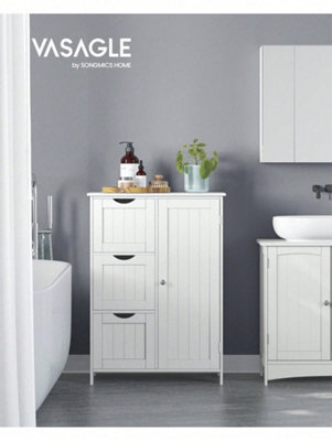 Songmics Vasagle Bathroom Floor Storage Cabinet, Bathroom Storage Unit With 3 Drawers, Bathroom Cabinet Freestanding, With 1 Door - image 1