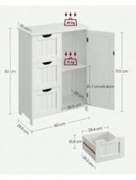Songmics Vasagle Bathroom Floor Storage Cabinet, Bathroom Storage Unit With 3 Drawers, Bathroom Cabinet Freestanding, With 1 Door - thumbnail 6