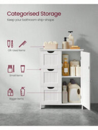 Songmics Vasagle Bathroom Floor Storage Cabinet, Bathroom Storage Unit With 3 Drawers, Bathroom Cabinet Freestanding, With 1 Door - thumbnail 3