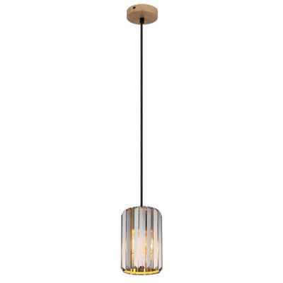 Luminosa Lighting Luminosa Run Slim Pendant Ceiling Light Wood Look K5 Crystals Smoke Colored 1X E27 - image 1