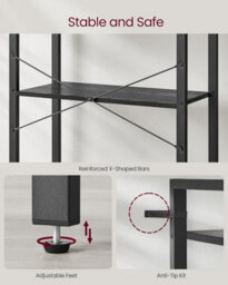 Songmics Bookcase, Bookshelf 5 Tier, Standing Display Storage Rack With Steel Frame, Industrial Style, Ebony Black And Ink Black - thumbnail 4