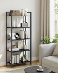 Songmics Bookcase, Bookshelf 5 Tier, Standing Display Storage Rack With Steel Frame, Industrial Style, Ebony Black And Ink Black - thumbnail 3