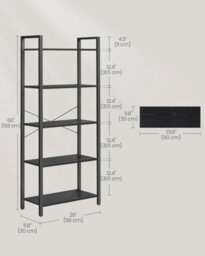 Songmics Bookcase, Bookshelf 5 Tier, Standing Display Storage Rack With Steel Frame, Industrial Style, Ebony Black And Ink Black - thumbnail 2