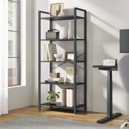 Bookcase, Bookshelf 5 Tier, Standing Display Storage Rack With Steel Frame, Industrial Style, Ebony Black And Ink Black