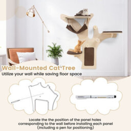Costway Wall-Mounted Cat Tower Cat Wall Shelves Furniture W/ Perch - thumbnail 7