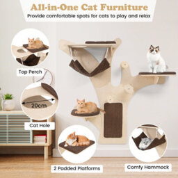 Costway Wall-Mounted Cat Tower Cat Wall Shelves Furniture W/ Perch - thumbnail 5