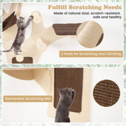 Costway Wall-Mounted Cat Tower Cat Wall Shelves Furniture W/ Perch - thumbnail 6