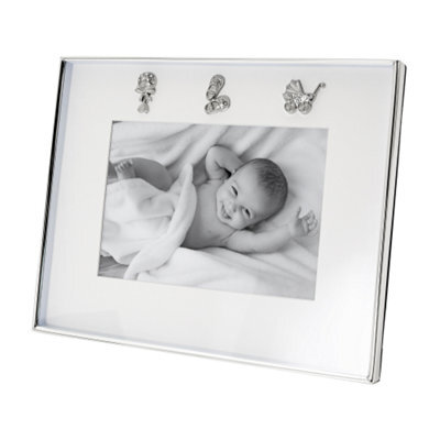 Happy Homewares Silver Baby Photo Frame With Pram, Booties & Rattle Icons - image 1