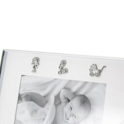 Happy Homewares Silver Baby Photo Frame With Pram, Booties & Rattle Icons - thumbnail 4