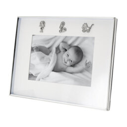 Happy Homewares Silver Baby Photo Frame With Pram, Booties & Rattle Icons - thumbnail 1