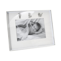 Happy Homewares Silver Baby Photo Frame With Pram, Booties & Rattle Icons - thumbnail 2
