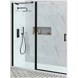 Homestylestore Black Walk In Wet Room Hinged Door Shower Enclosure And White Tray With Waste 1400 X 800mm - thumbnail 1