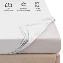 "Ameha Fitted Sheet 40 Cm Extra Deep Pocket Bed Sheet Elastic Corners Soft Microfiber Fitted Sheet 16"" (White, Double 137 X 190 Cm)" - thumbnail 4