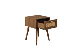 Pair Of Bedside 1 Drawer Cabinet  Rattan Croxley Side Table Walnut - thumbnail 7