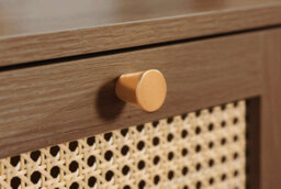 Pair Of Bedside 1 Drawer Cabinet  Rattan Croxley Side Table Walnut - thumbnail 3