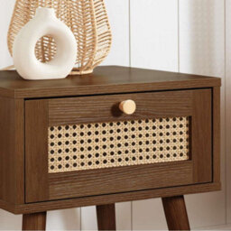 Pair Of Bedside 1 Drawer Cabinet  Rattan Croxley Side Table Walnut - thumbnail 2